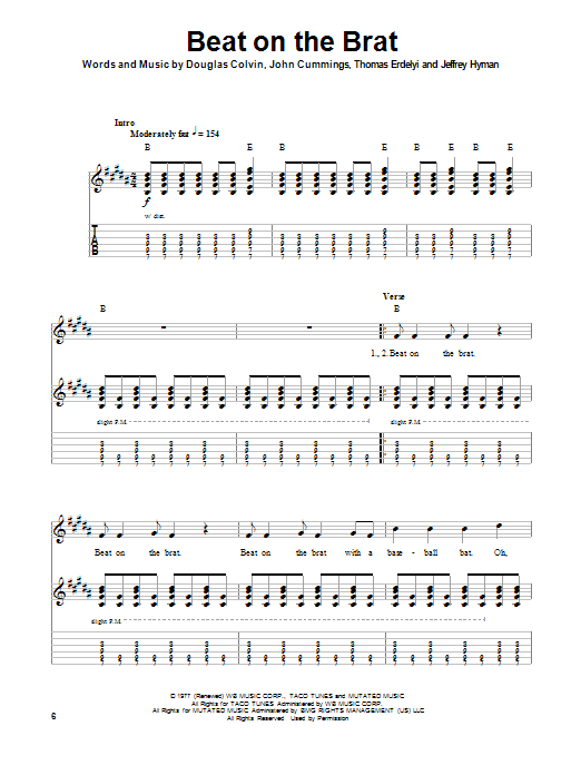 Download Ramones Beat On The Brat Sheet Music and learn how to play Guitar Tab PDF digital score in minutes