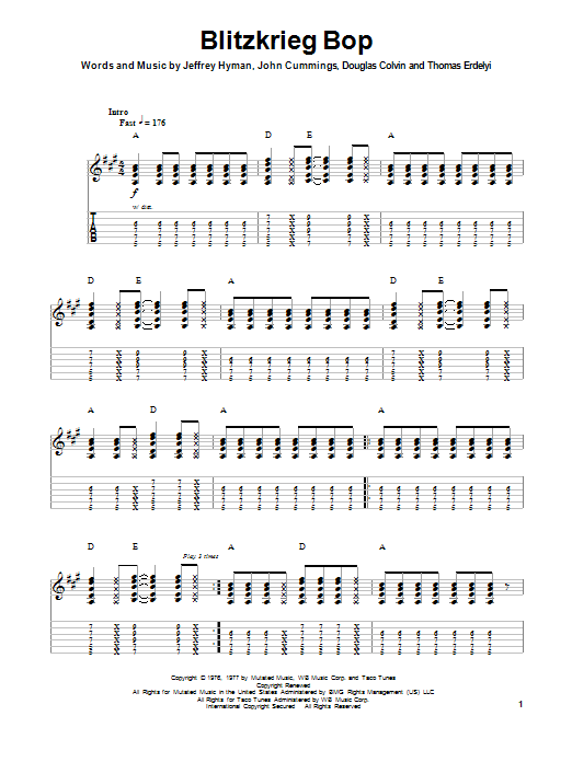 Download Ramones Blitzkrieg Bop Sheet Music and learn how to play Drums Transcription PDF digital score in minutes