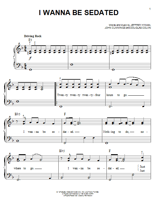 Download Ramones I Wanna Be Sedated Sheet Music and learn how to play Drums PDF digital score in minutes