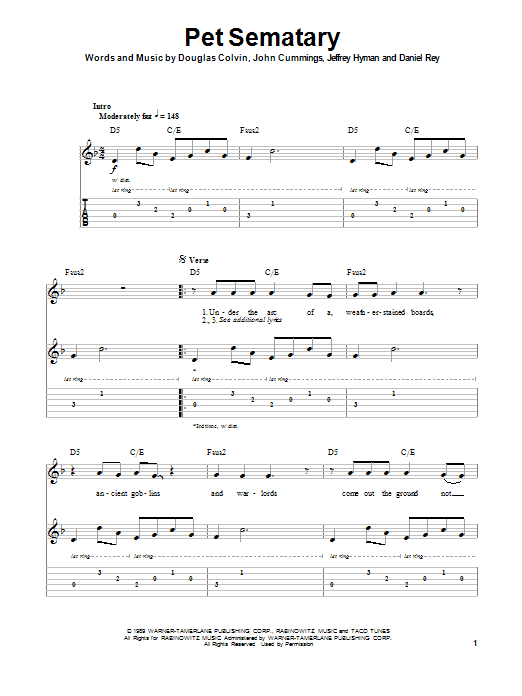 Download Ramones Pet Sematary Sheet Music and learn how to play Easy Guitar Tab PDF digital score in minutes