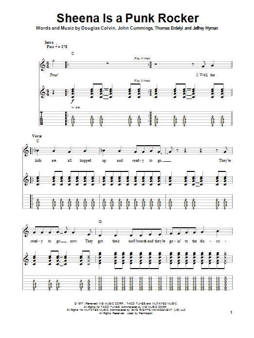 Download Ramones Sheena Is A Punk Rocker Sheet Music and learn how to play Guitar Tab PDF digital score in minutes