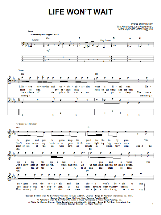 Download Rancid Life Won't Wait Sheet Music and learn how to play Bass Guitar Tab PDF digital score in minutes