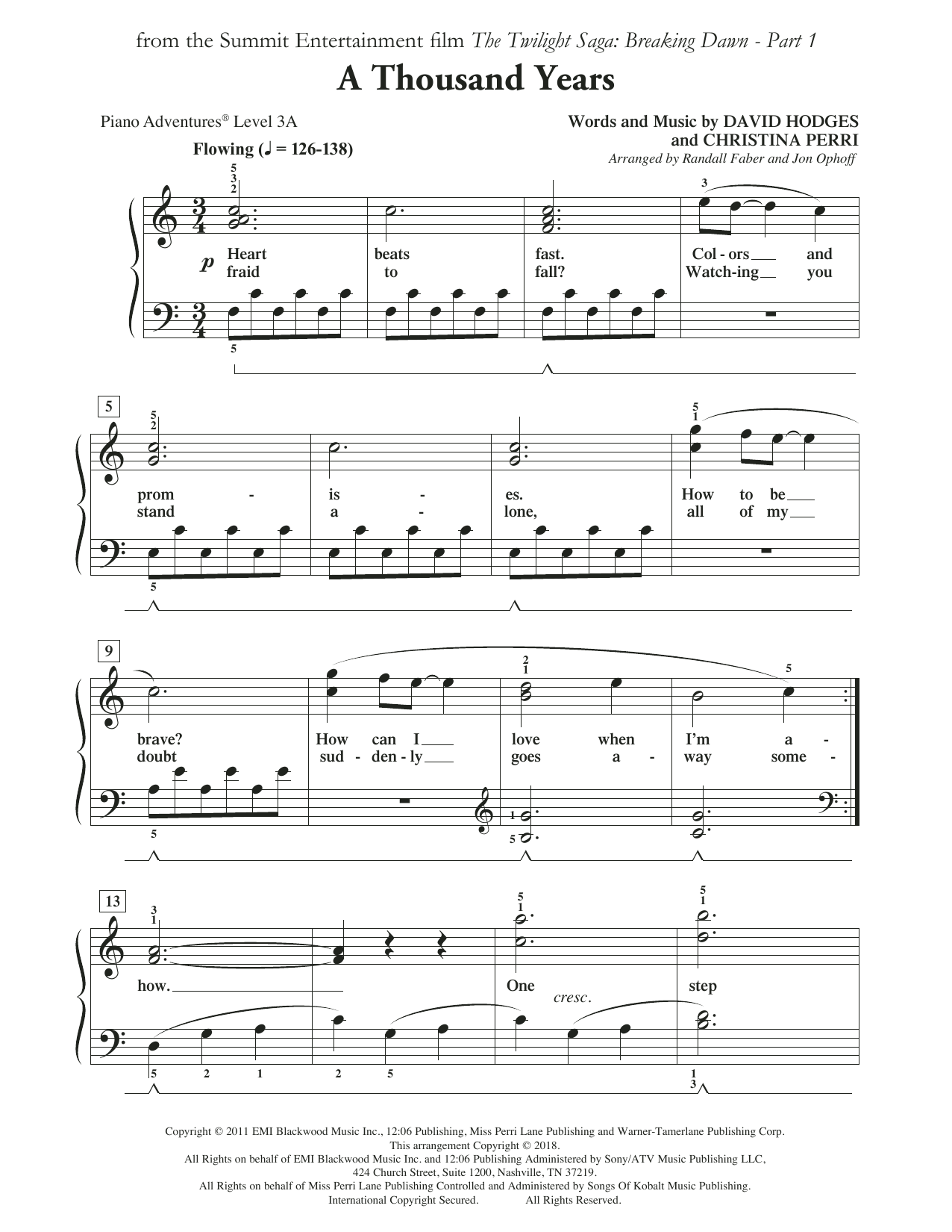 Download Randall Faber & Jon Ophoff A Thousand Years Sheet Music and learn how to play Piano Adventures PDF digital score in minutes