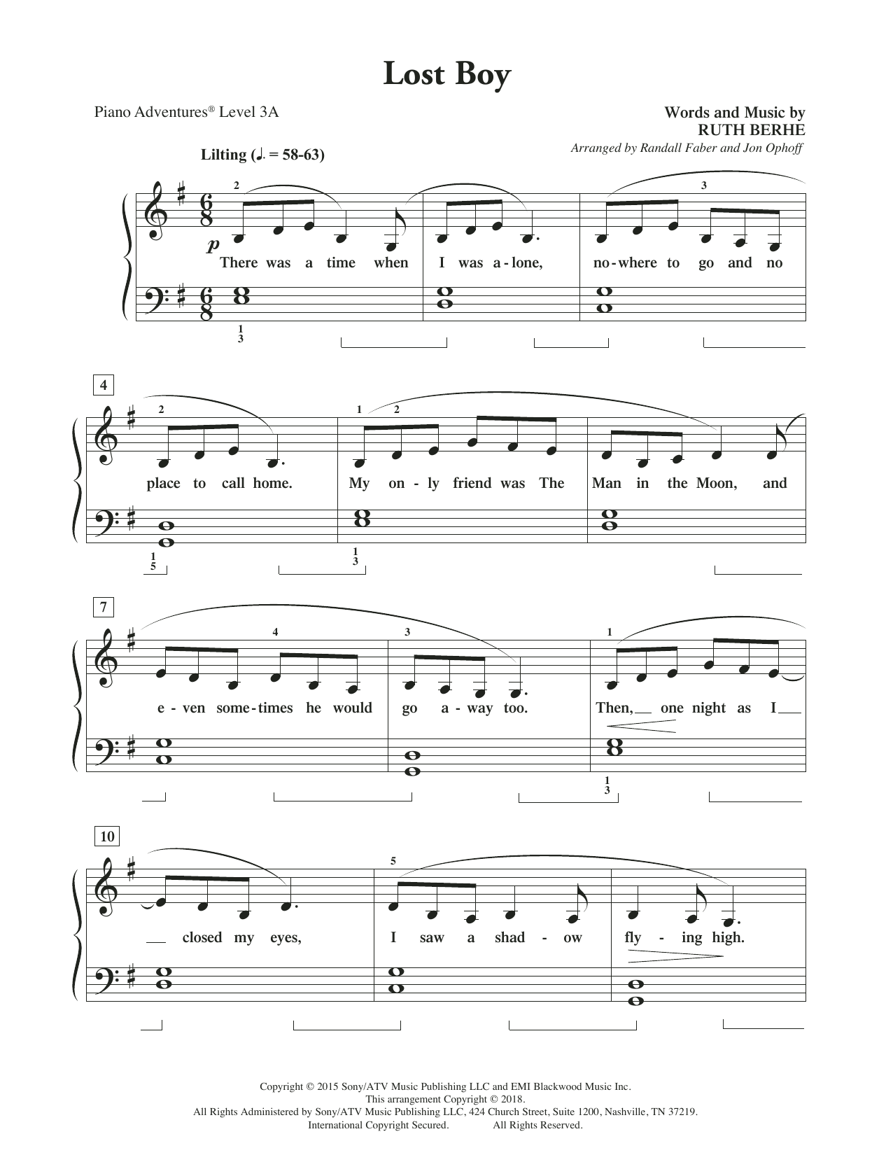 Download Randall Faber & Jon Ophoff Lost Boy Sheet Music and learn how to play Piano Adventures PDF digital score in minutes