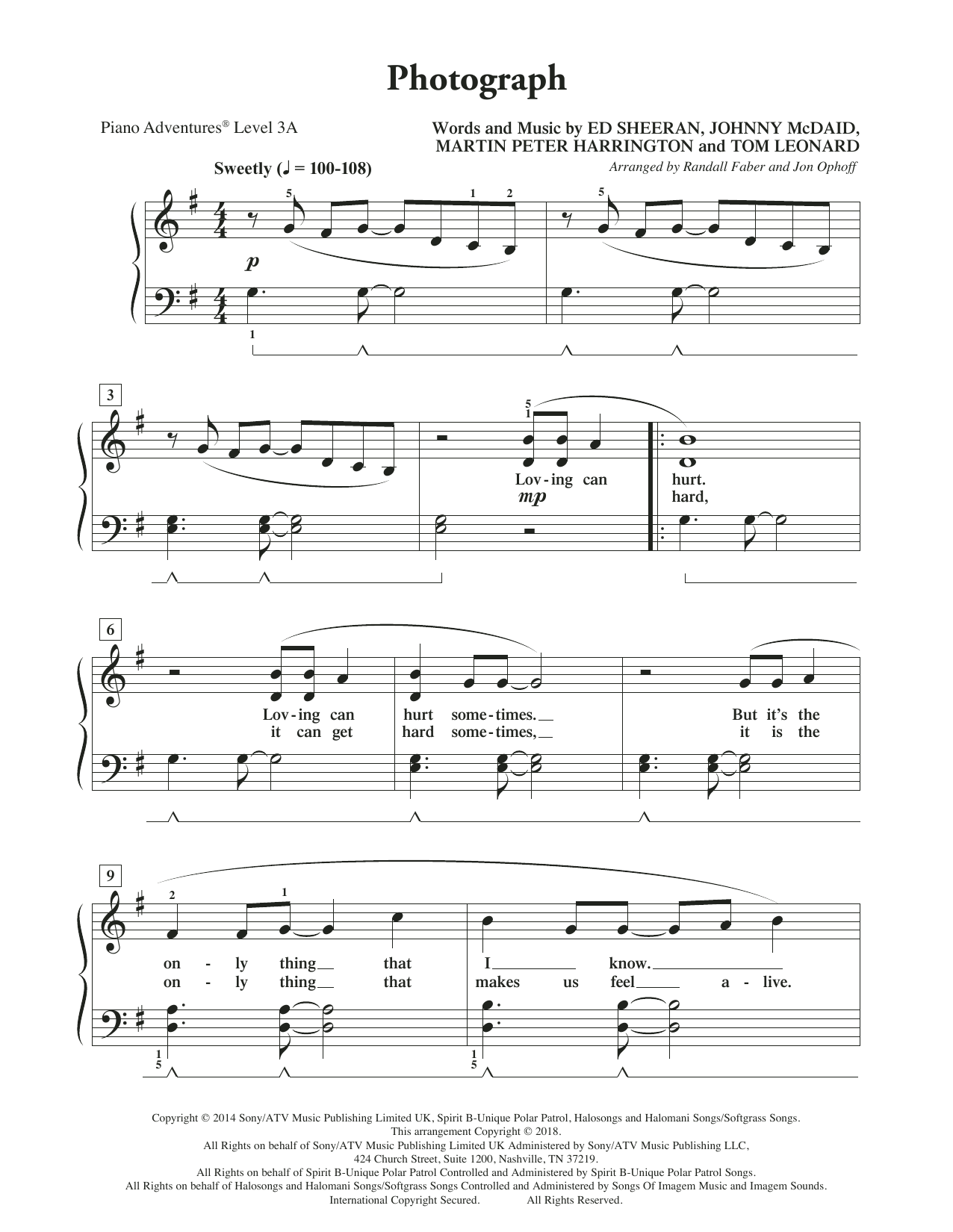Download Randall Faber & Jon Ophoff Photograph Sheet Music and learn how to play Piano Adventures PDF digital score in minutes