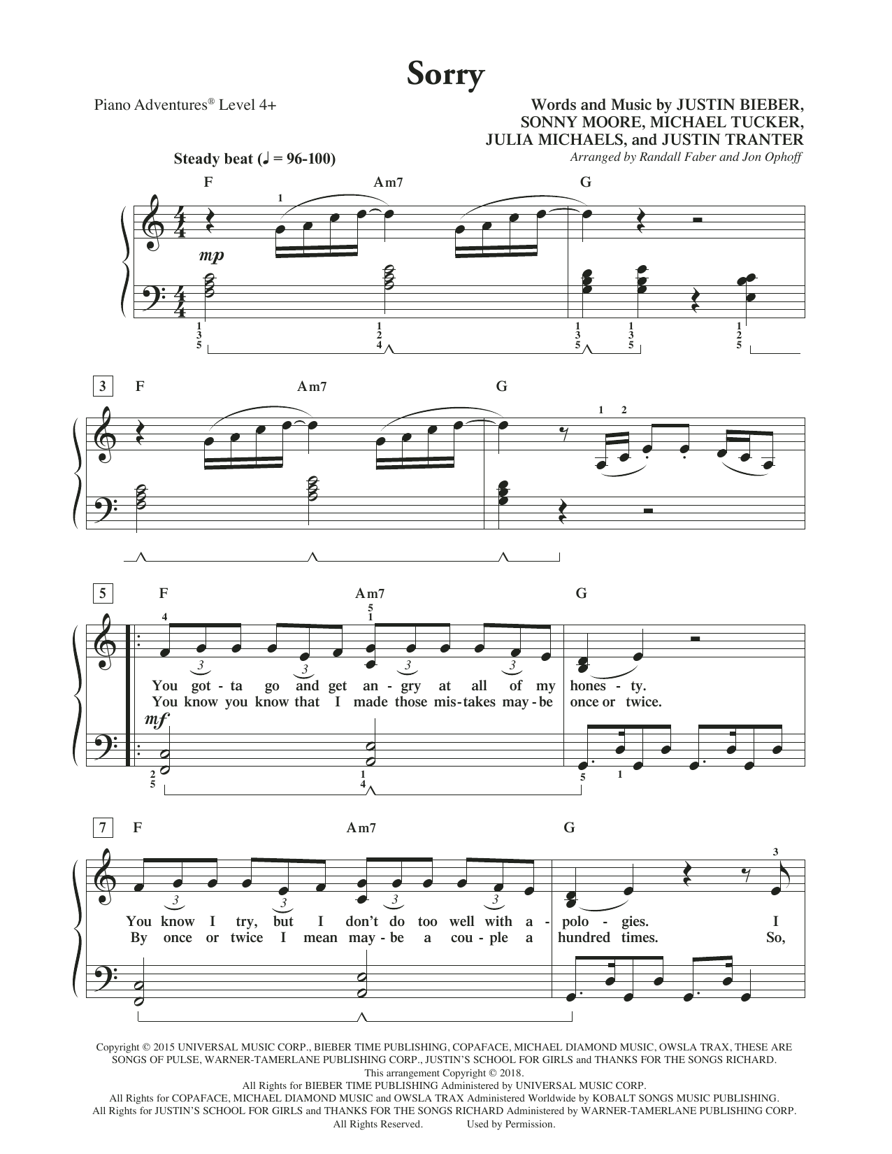 Download Randall Faber & Jon Ophoff Sorry Sheet Music and learn how to play Piano Adventures PDF digital score in minutes