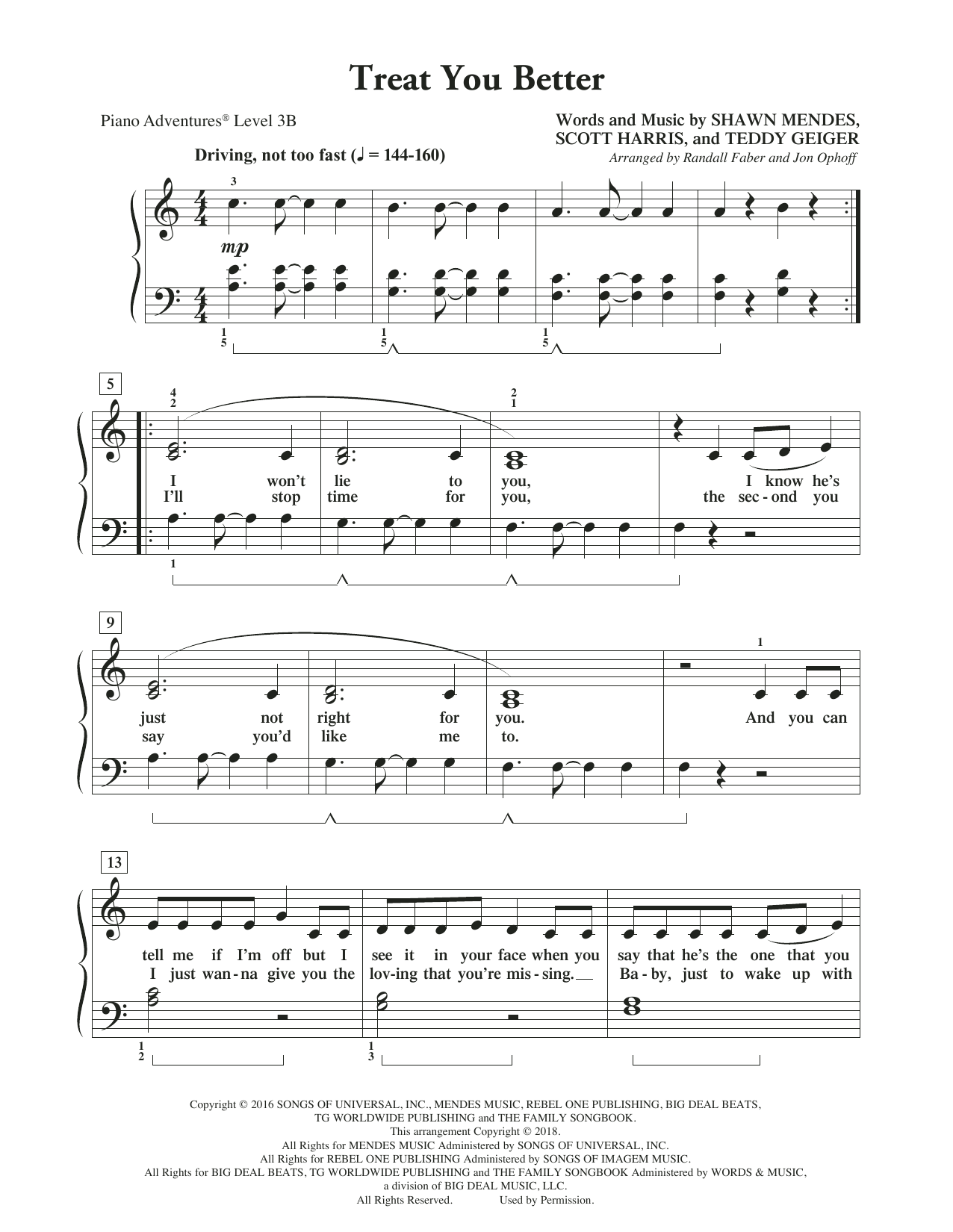Download Randall Faber & Jon Ophoff Treat You Better Sheet Music and learn how to play Piano Adventures PDF digital score in minutes