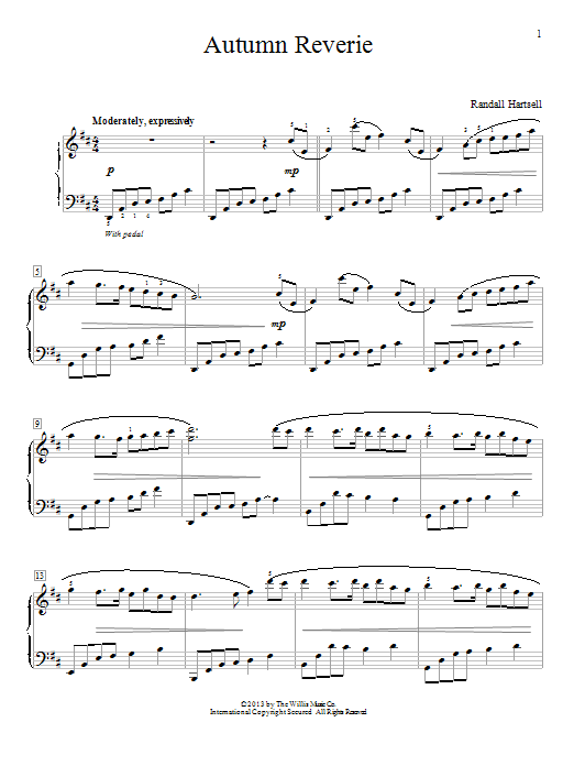 Download Randall Hartsell Autumn Reverie Sheet Music and learn how to play Easy Piano PDF digital score in minutes