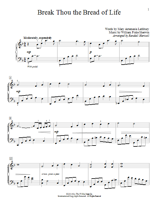 Download Randall Hartsell Break Thou The Bread Of Life Sheet Music and learn how to play Easy Piano PDF digital score in minutes