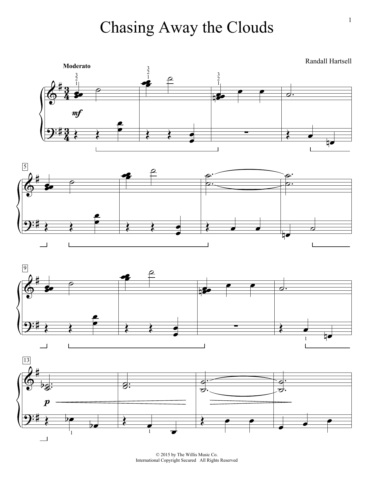 Download Randall Hartsell Chasing Away The Clouds Sheet Music and learn how to play Easy Piano PDF digital score in minutes