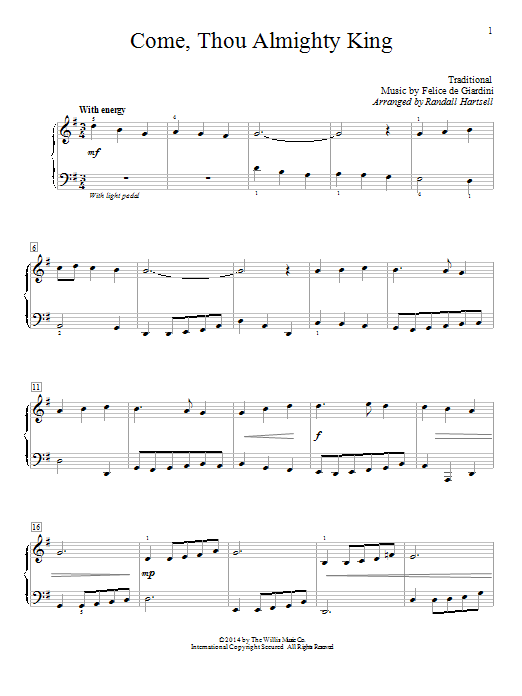 Download Randall Hartsell Come, Thou Almighty King Sheet Music and learn how to play Easy Piano PDF digital score in minutes