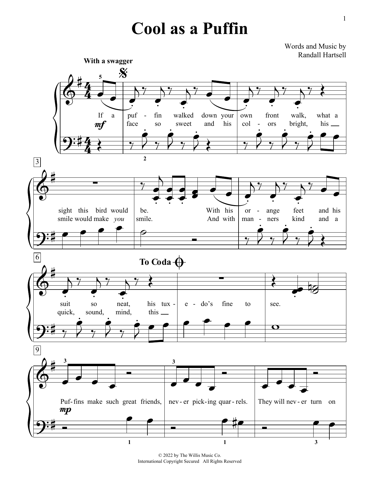 Download Randall Hartsell Cool As A Puffin Sheet Music and learn how to play Educational Piano PDF digital score in minutes
