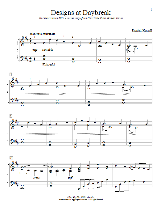 Download Randall Hartsell Designs At Daybreak Sheet Music and learn how to play Easy Piano PDF digital score in minutes