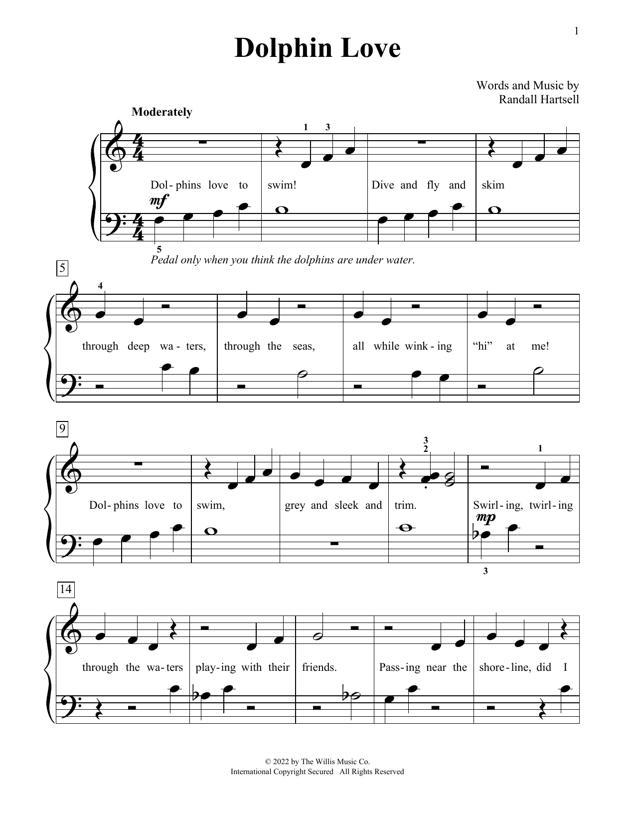 Download Randall Hartsell Dolphin Love Sheet Music and learn how to play Educational Piano PDF digital score in minutes