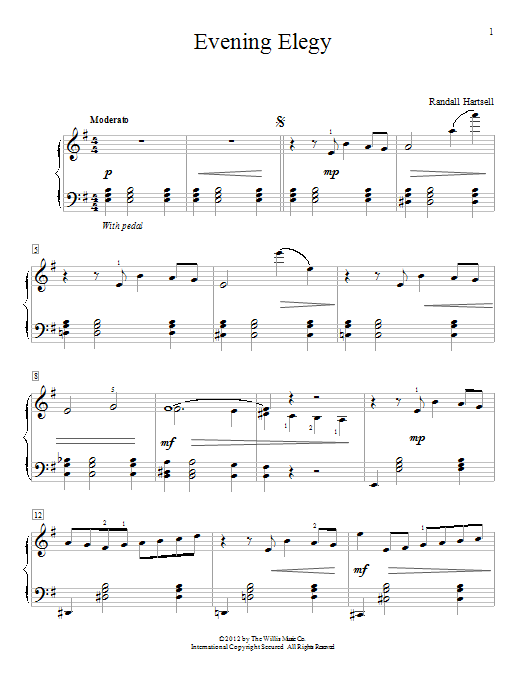 Download Randall Hartsell Evening Elegy Sheet Music and learn how to play Easy Piano PDF digital score in minutes