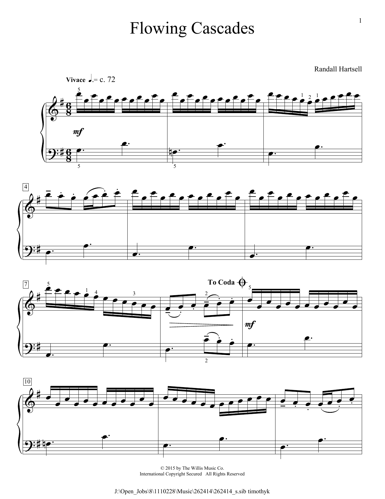 Download Randall Hartsell Flowing Cascades Sheet Music and learn how to play Easy Piano PDF digital score in minutes
