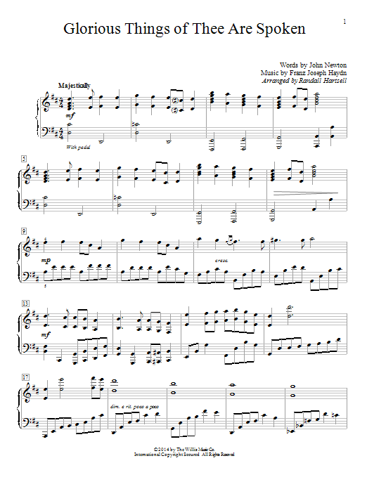 Download Randall Hartsell Glorious Things Of Thee Are Spoken Sheet Music and learn how to play Easy Piano PDF digital score in minutes