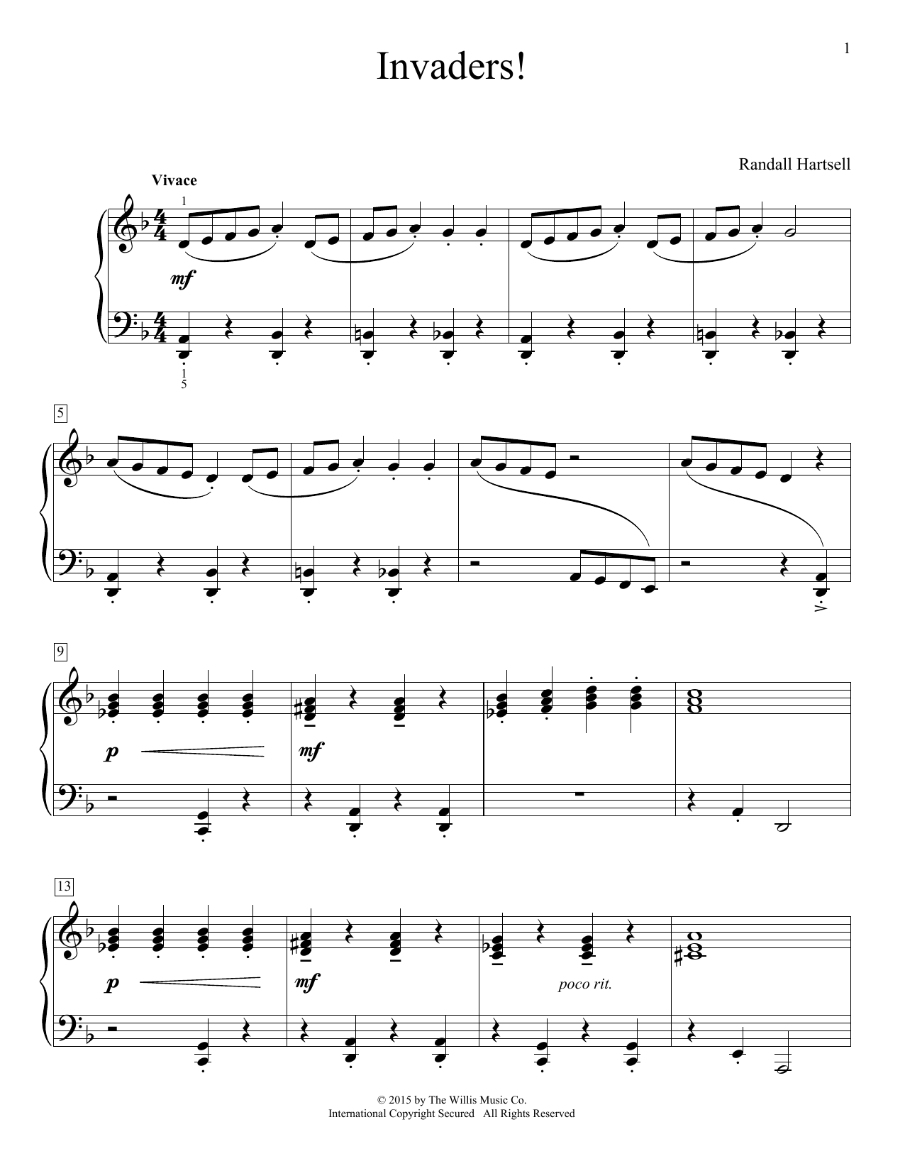 Download Randall Hartsell Invaders! Sheet Music and learn how to play Easy Piano PDF digital score in minutes