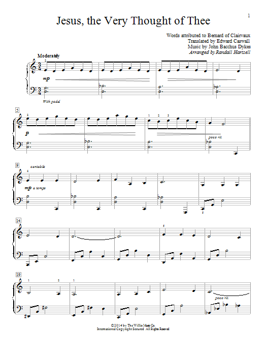 Download Randall Hartsell Jesus, The Very Thought Of Thee Sheet Music and learn how to play Easy Piano PDF digital score in minutes
