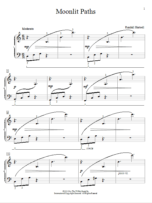 Download Randall Hartsell Moonlit Paths Sheet Music and learn how to play Easy Piano PDF digital score in minutes