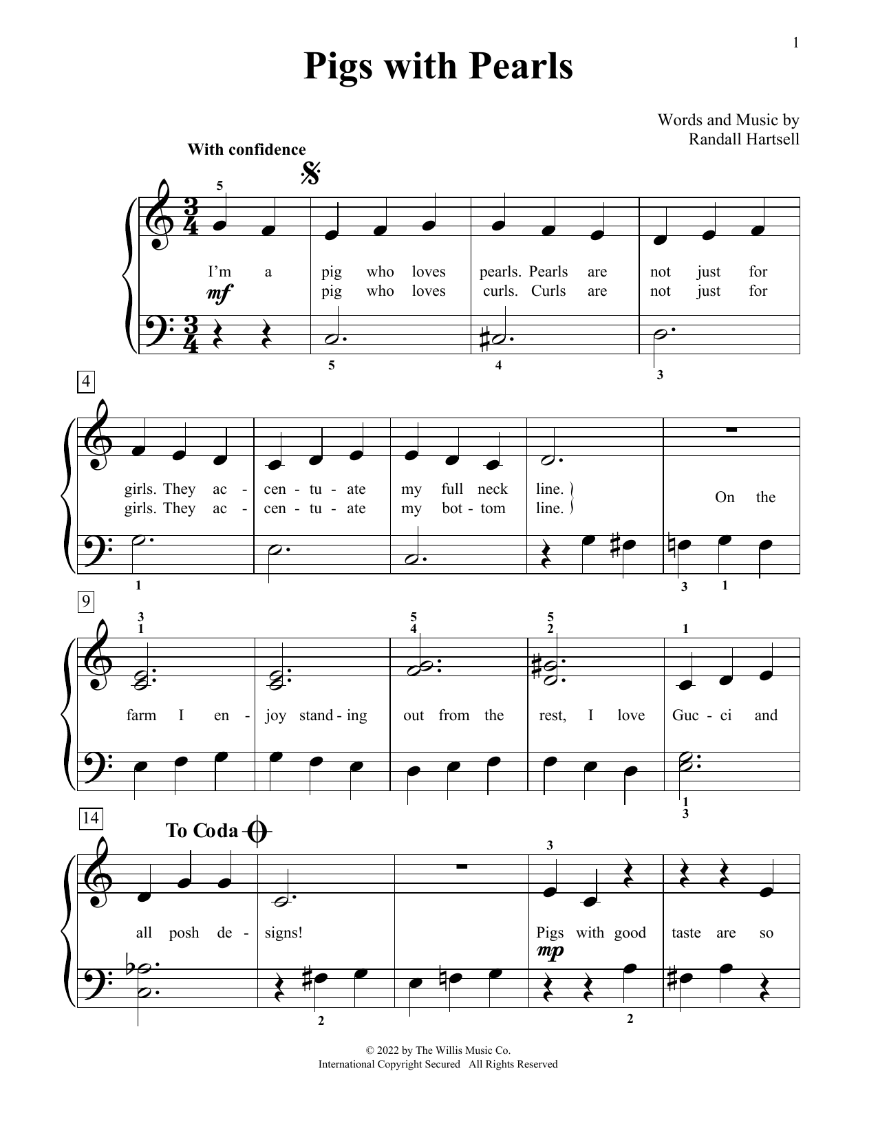 Download Randall Hartsell Pigs With Pearls Sheet Music and learn how to play Educational Piano PDF digital score in minutes