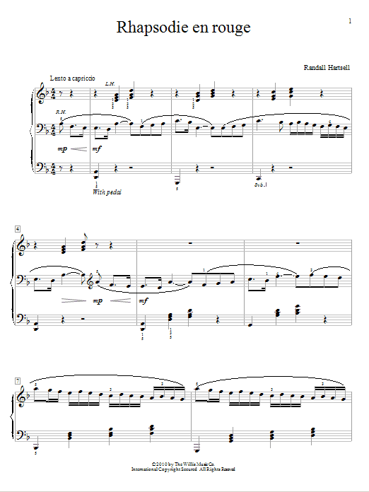 Download Randall Hartsell Rhapsodie En Rouge Sheet Music and learn how to play Easy Piano PDF digital score in minutes