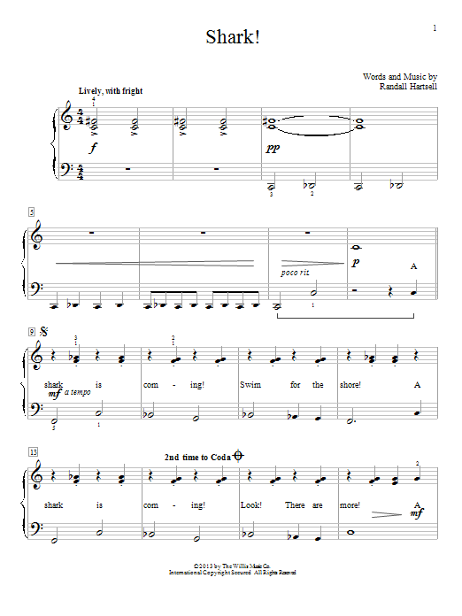 Download Randall Hartsell Shark! Sheet Music and learn how to play Easy Piano PDF digital score in minutes