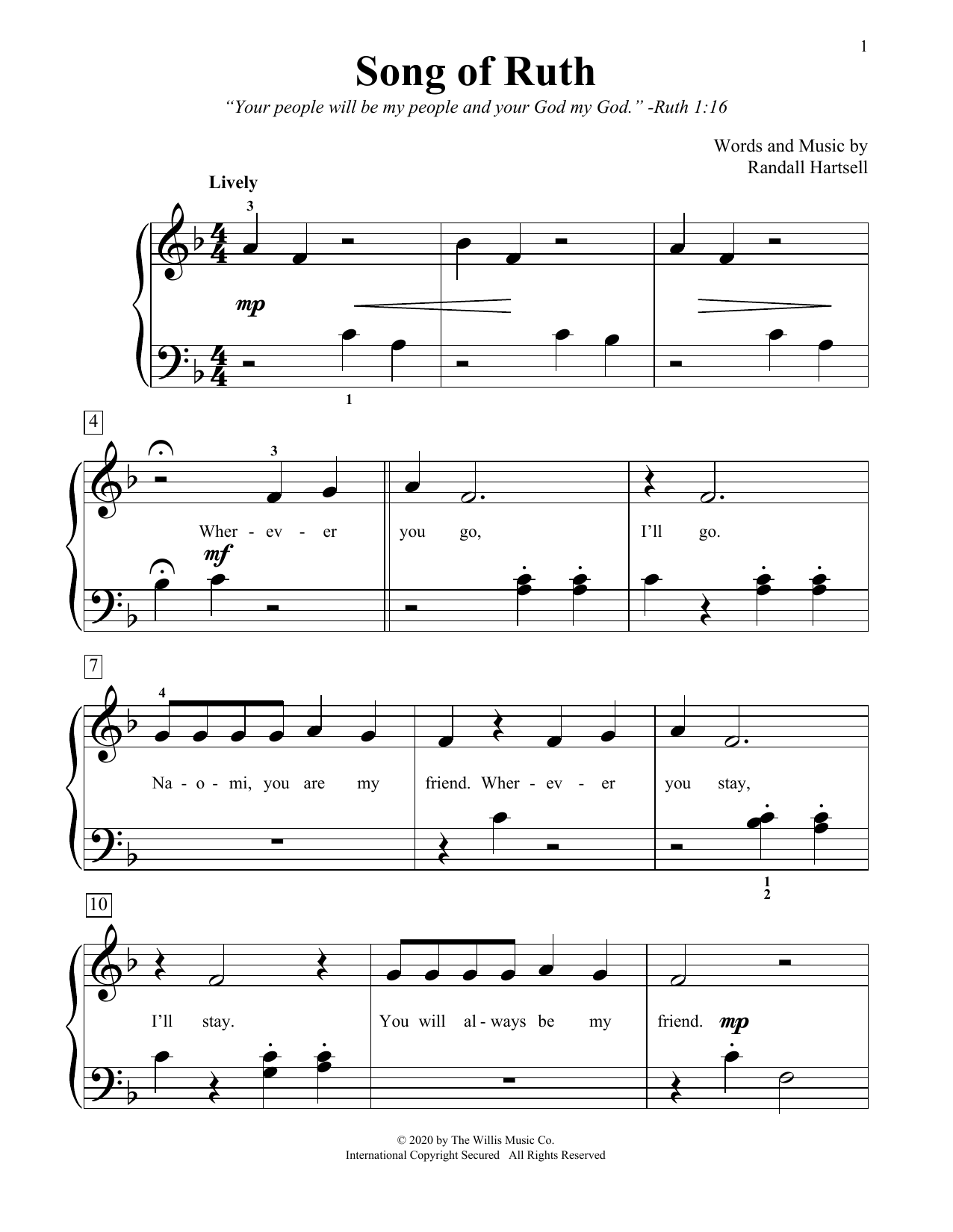 Download Randall Hartsell Song Of Ruth Sheet Music and learn how to play Educational Piano PDF digital score in minutes