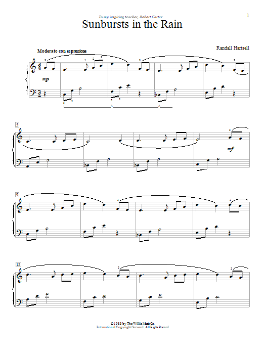 Download Randall Hartsell Sunbursts In The Rain Sheet Music and learn how to play Easy Piano PDF digital score in minutes