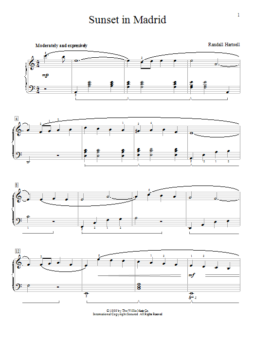 Download Randall Hartsell Sunset In Madrid Sheet Music and learn how to play Easy Piano PDF digital score in minutes