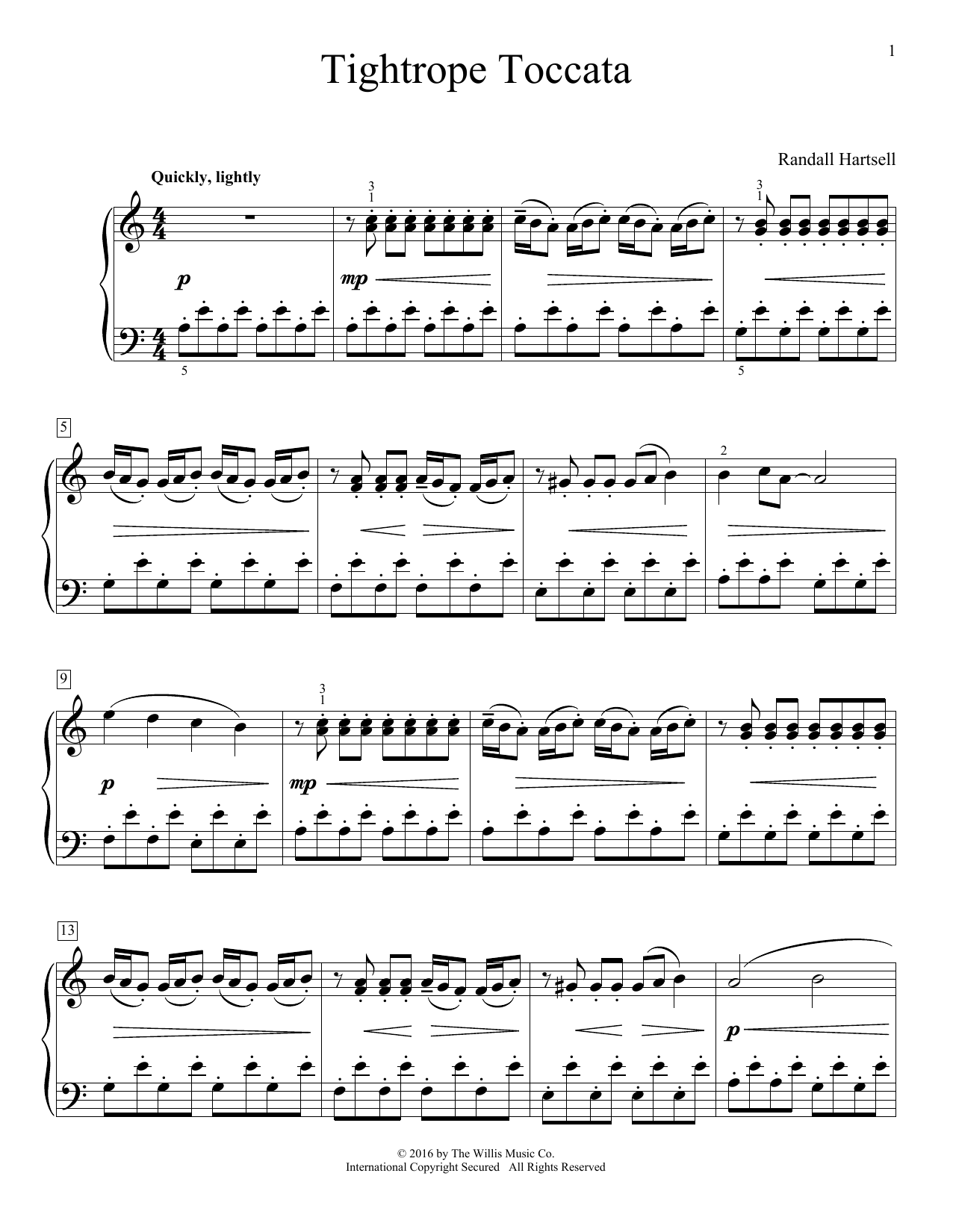 Download Randall Hartsell Tightrope Toccata Sheet Music and learn how to play Easy Piano PDF digital score in minutes