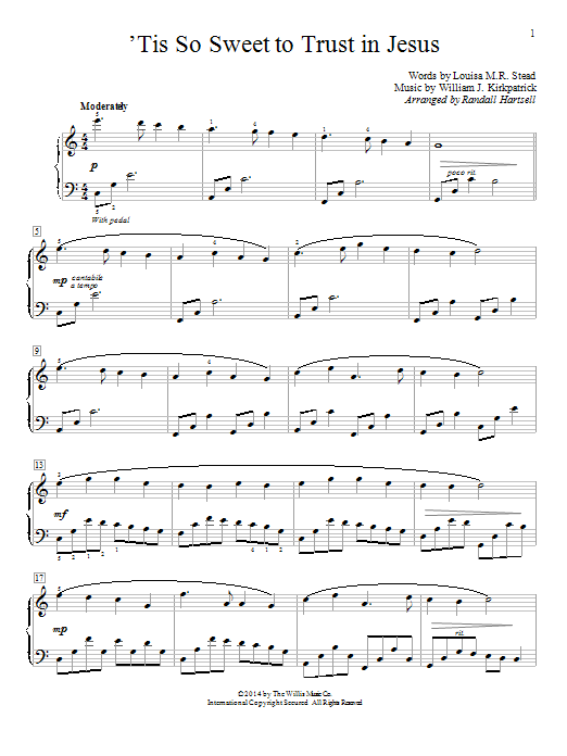 Download Randall Hartsell 'Tis So Sweet To Trust In Jesus Sheet Music and learn how to play Easy Piano PDF digital score in minutes