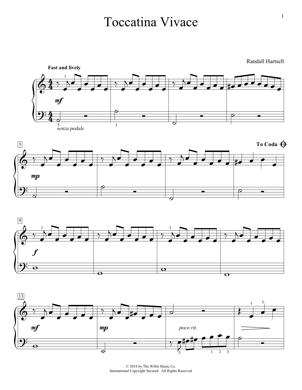 Download Randall Hartsell Toccatina Vivace Sheet Music and learn how to play Educational Piano PDF digital score in minutes