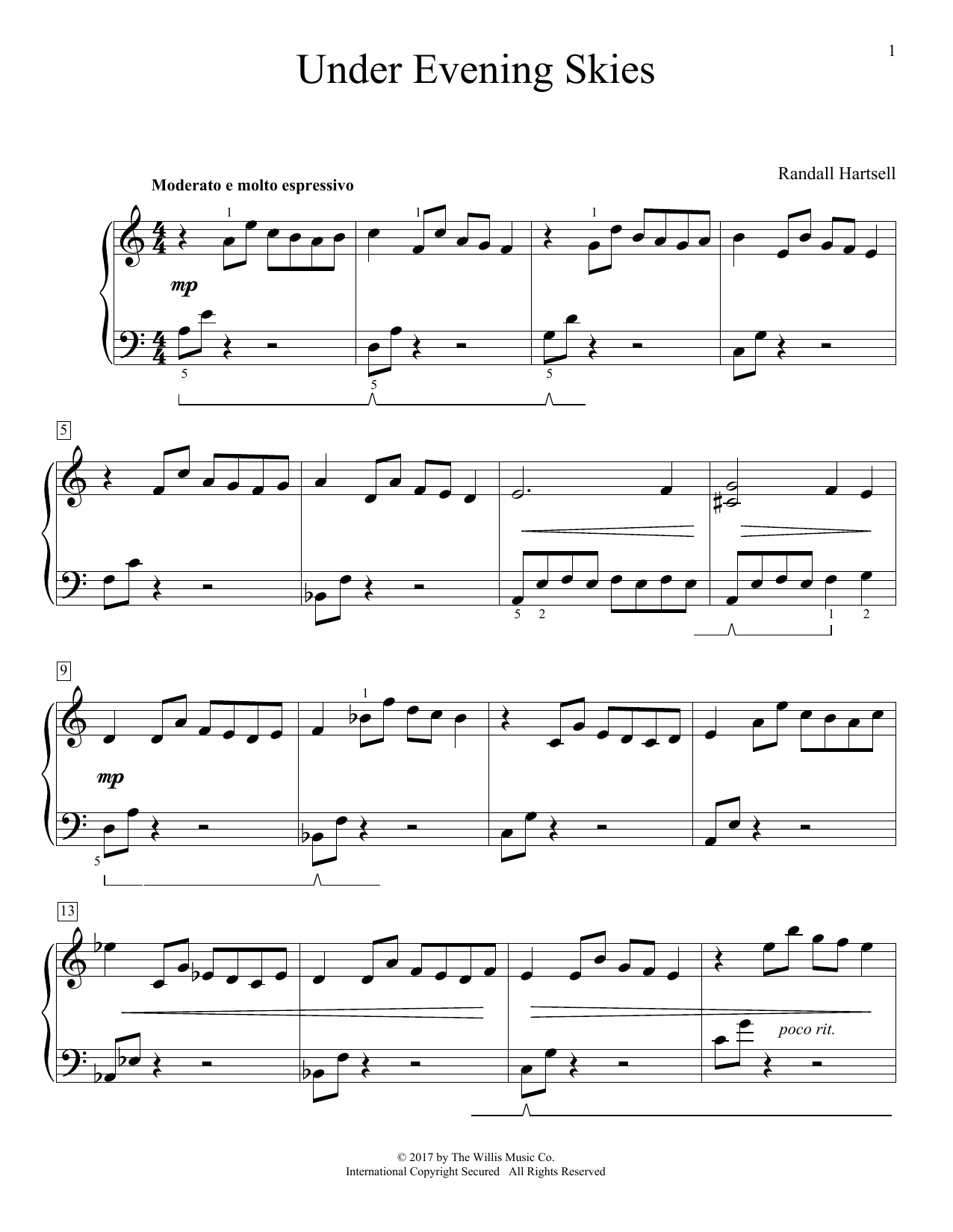 Download Randall Hartsell Under Evening Skies Sheet Music and learn how to play Educational Piano PDF digital score in minutes
