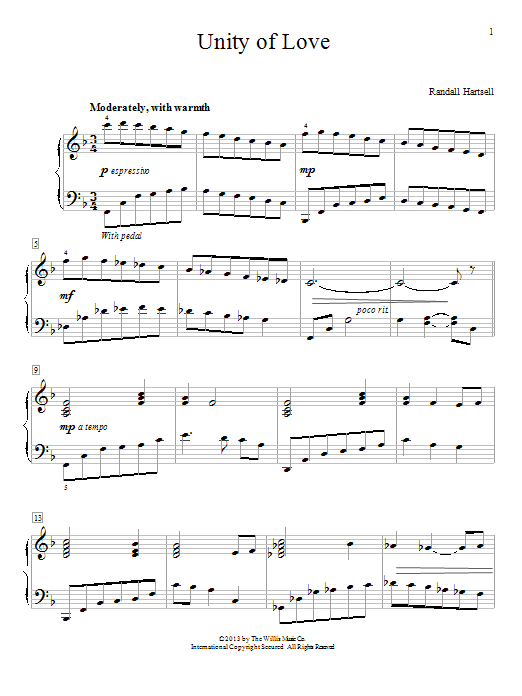 Download Randall Hartsell Unity Of Love Sheet Music and learn how to play Piano PDF digital score in minutes