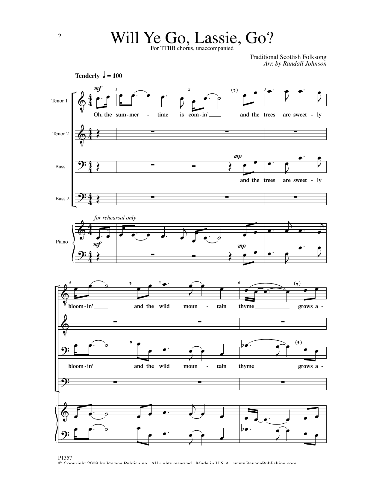 Download Randall Johnson Will Ye Go, Lassie, Go? Sheet Music and learn how to play TTBB Choir PDF digital score in minutes