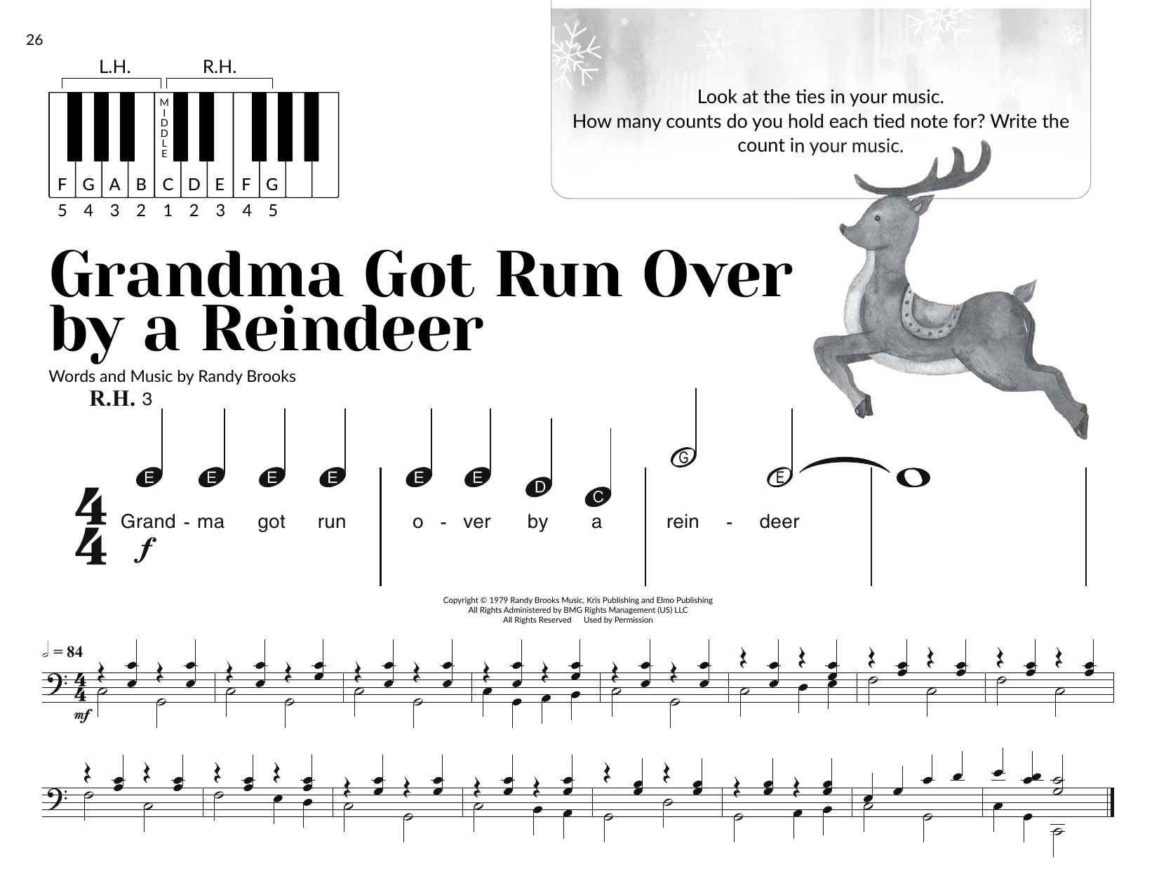 Download Randy Brooks Grandma Got Run Over By A Reindeer (arr. Brittany McCorriston) Sheet Music and learn how to play Very Beginner Piano PDF digital score in minutes