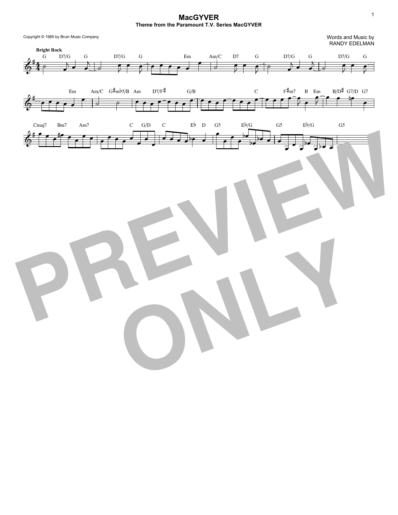 Download Randy Edelman MacGyver - Theme Sheet Music and learn how to play Lead Sheet / Fake Book PDF digital score in minutes