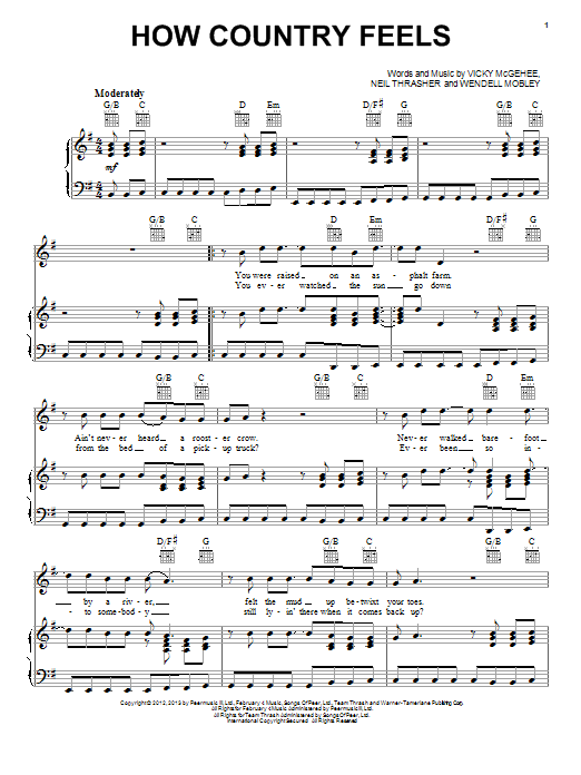 Download Randy Houser How Country Feels Sheet Music and learn how to play Piano, Vocal & Guitar (Right-Hand Melody) PDF digital score in minutes