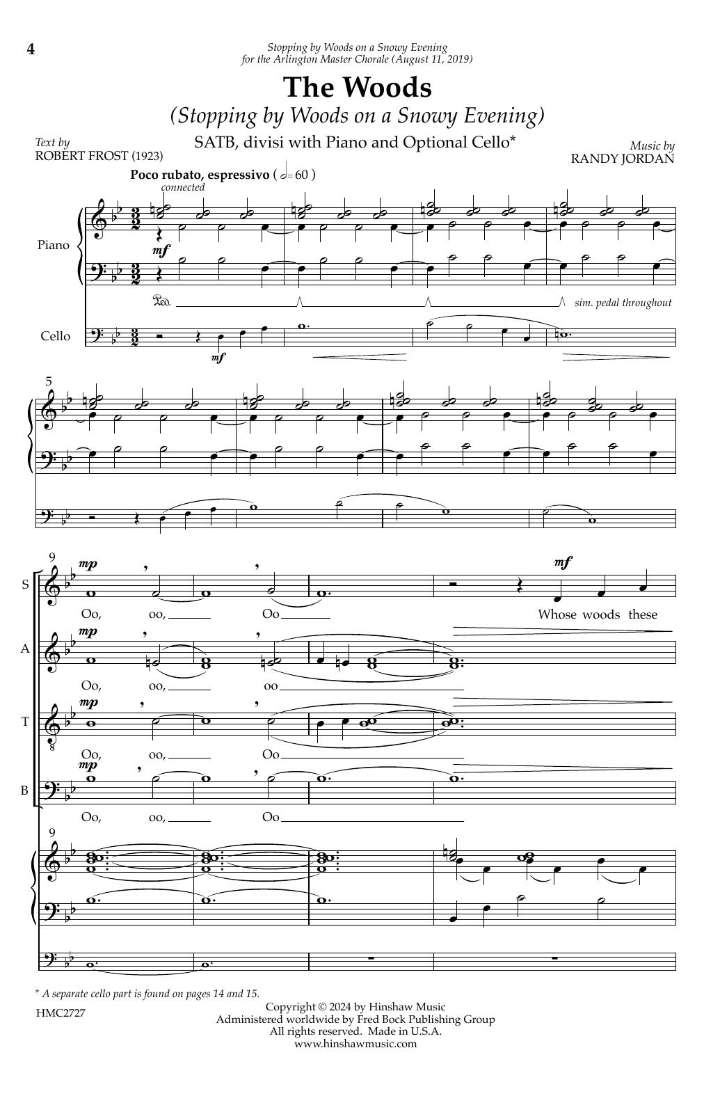 Download Randy Jordan The Woods (Stopping By Woods On A Snowy Evening) Sheet Music and learn how to play SATB Choir PDF digital score in minutes