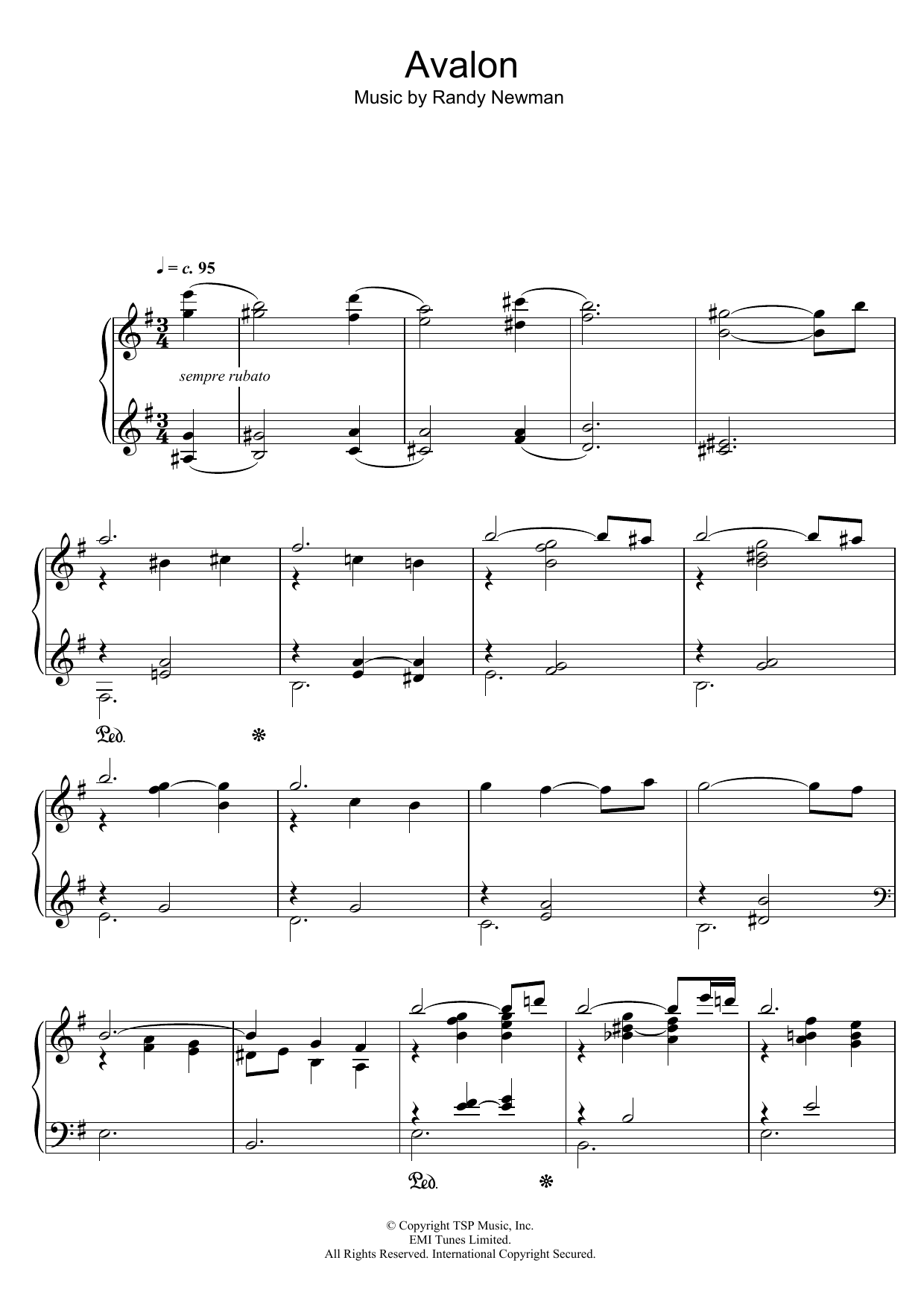 Download Randy Newman Avalon Sheet Music and learn how to play Piano PDF digital score in minutes