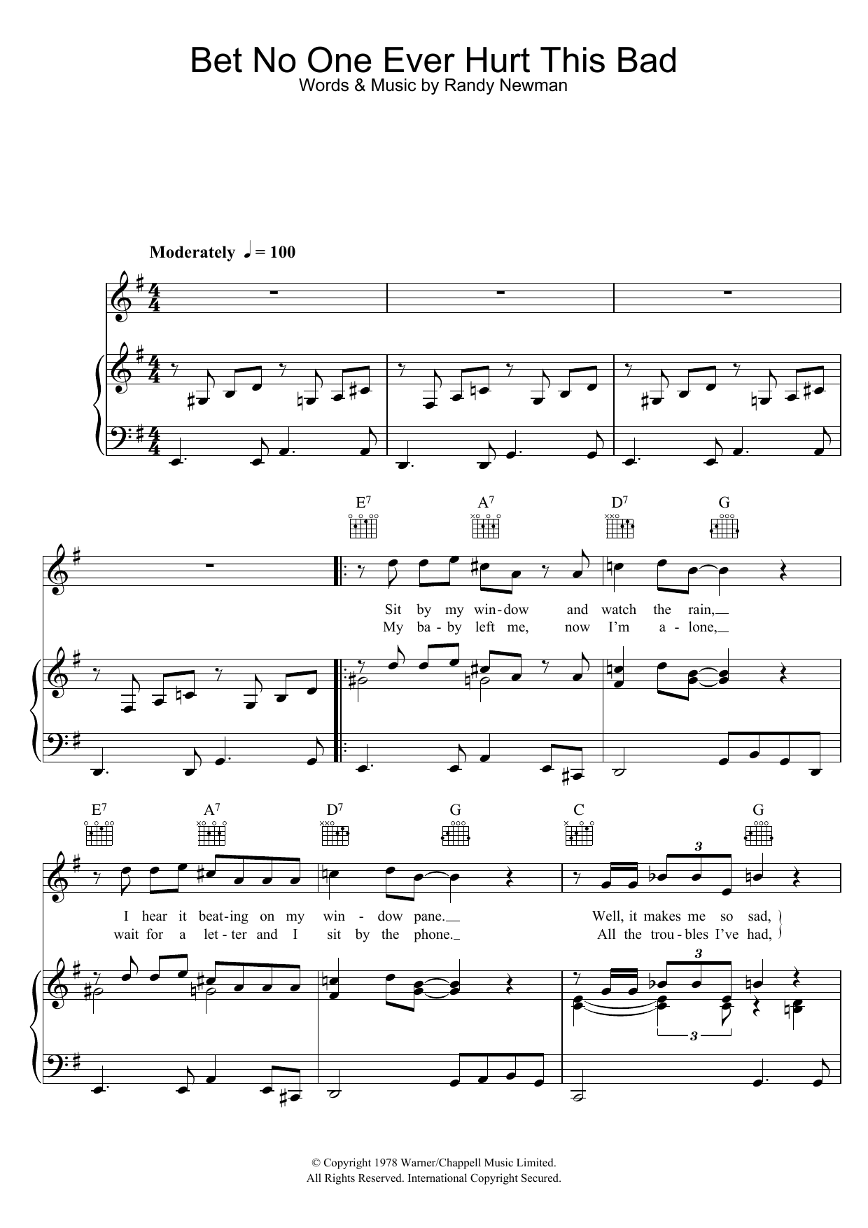 Download Randy Newman Bet No One Ever Hurt This Bad Sheet Music and learn how to play Piano, Vocal & Guitar (Right-Hand Melody) PDF digital score in minutes