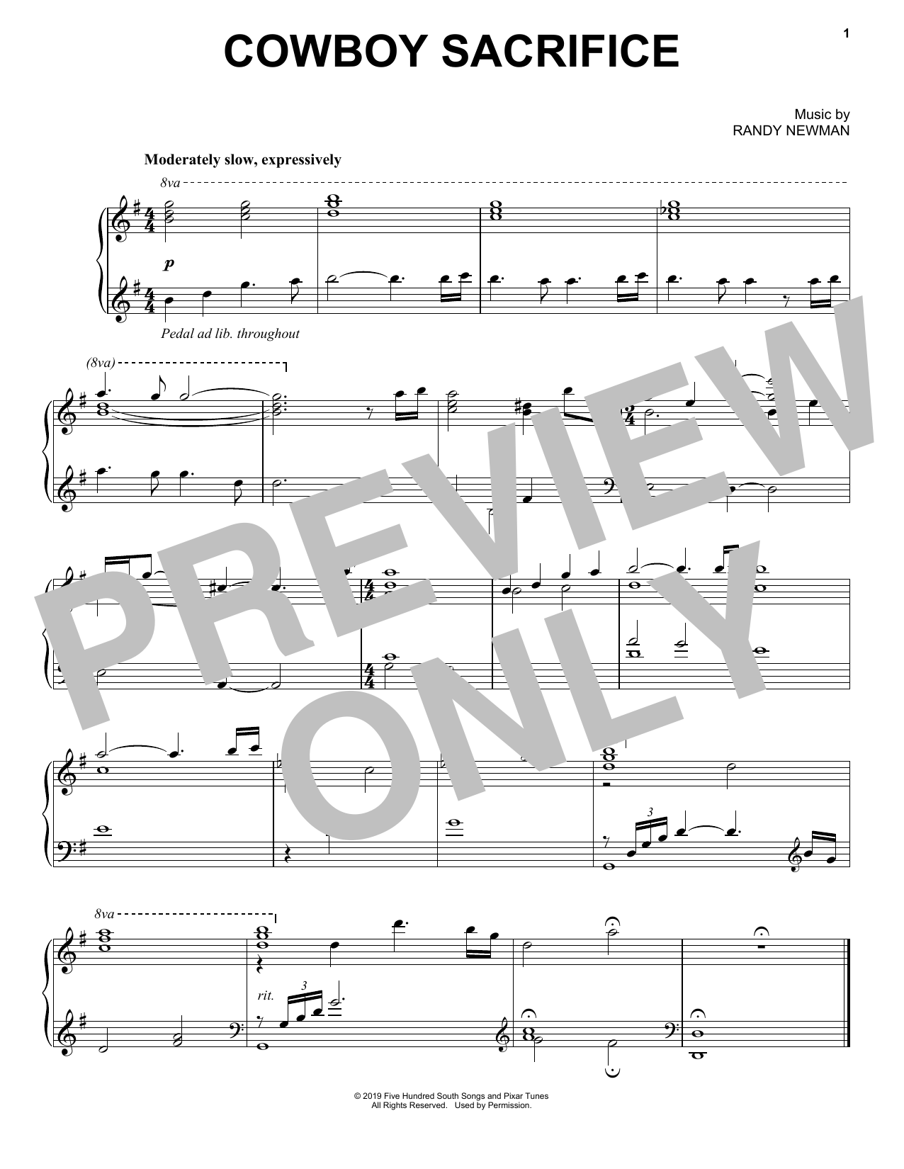 Download Randy Newman Cowboy Sacrifice (from Toy Story 4) Sheet Music and learn how to play Piano Solo PDF digital score in minutes