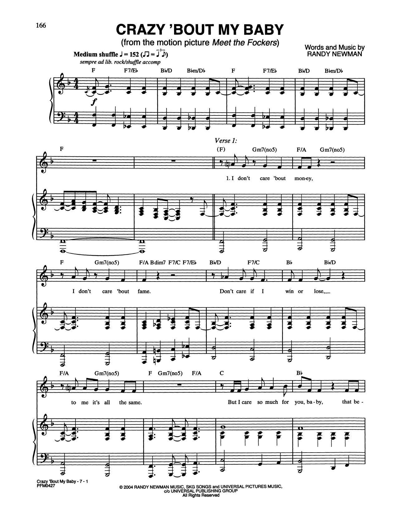 Download Randy Newman Crazy 'Bout My Baby (from Meet The Fockers) Sheet Music and learn how to play Piano & Vocal PDF digital score in minutes