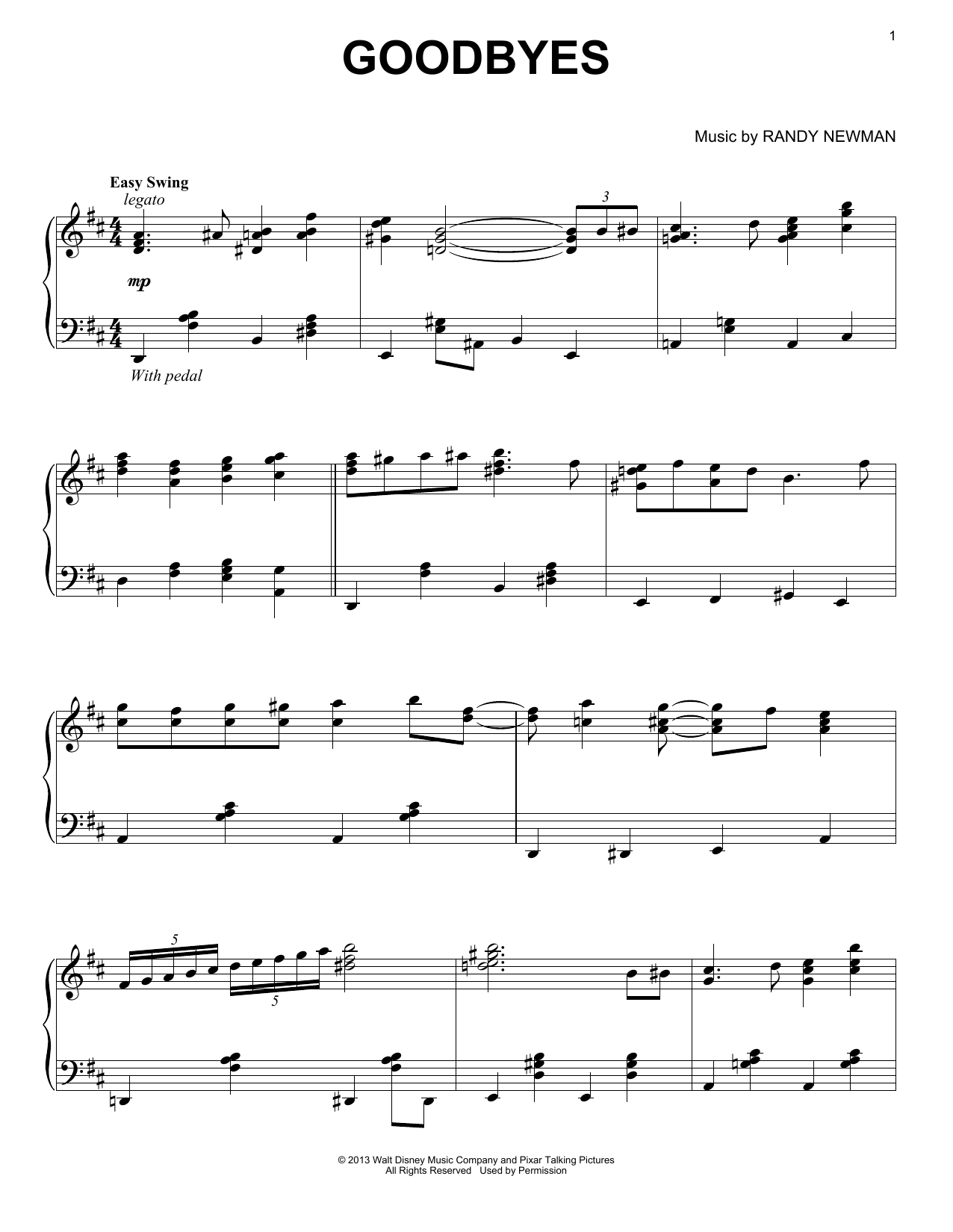 Download Randy Newman Goodbyes Sheet Music and learn how to play Piano PDF digital score in minutes
