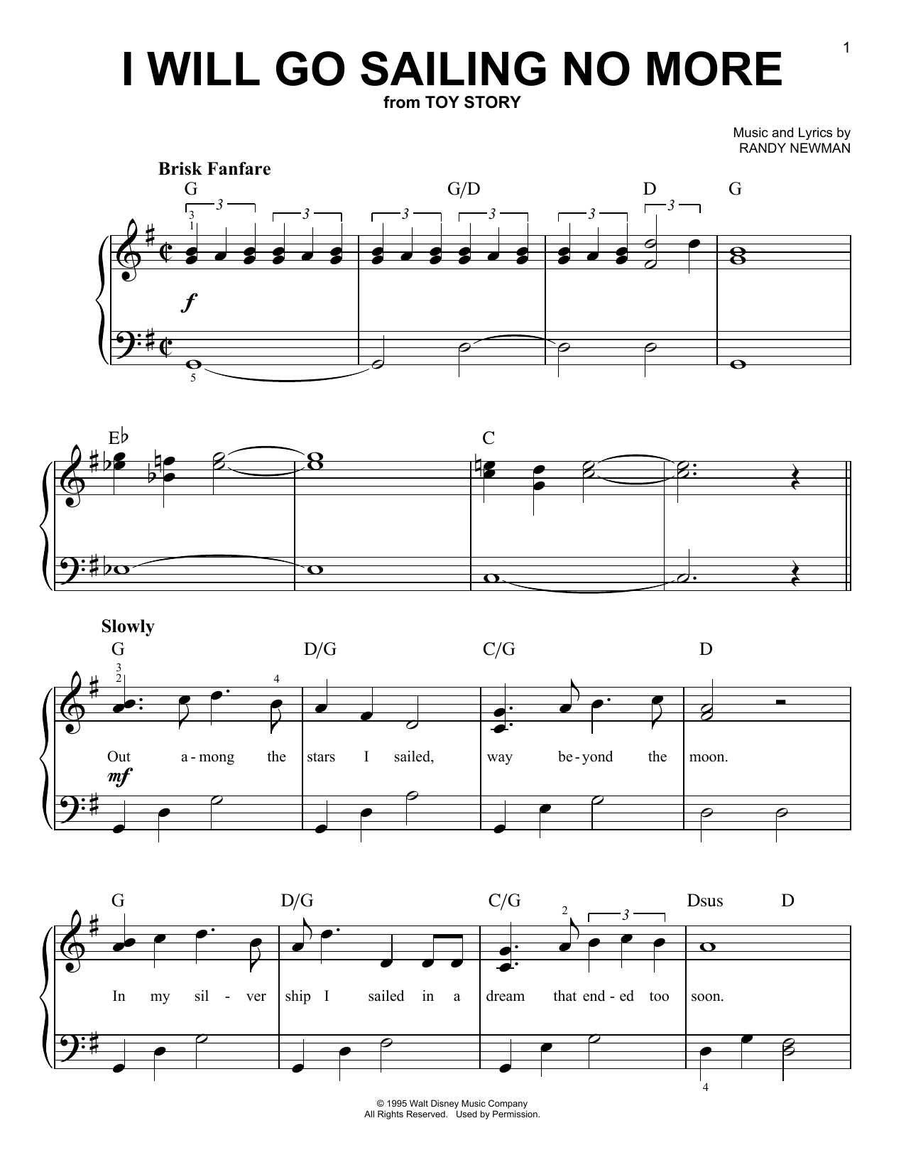 Download Randy Newman I Will Go Sailing No More Sheet Music and learn how to play Easy Piano PDF digital score in minutes