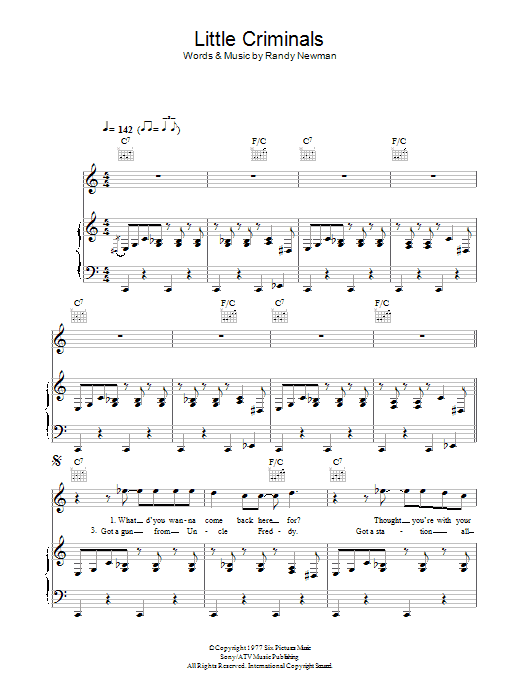 Download Randy Newman Little Criminals Sheet Music and learn how to play Piano, Vocal & Guitar PDF digital score in minutes