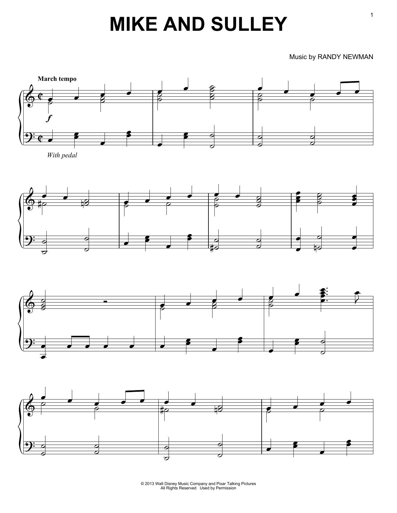 Download Randy Newman Mike And Sulley Sheet Music and learn how to play Piano PDF digital score in minutes