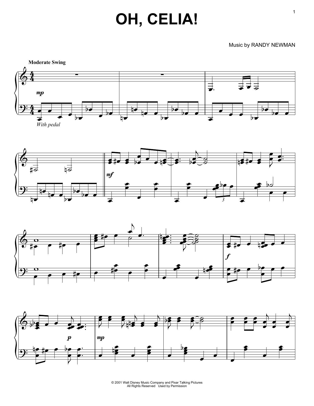Download Randy Newman Oh, Celia! Sheet Music and learn how to play Piano PDF digital score in minutes