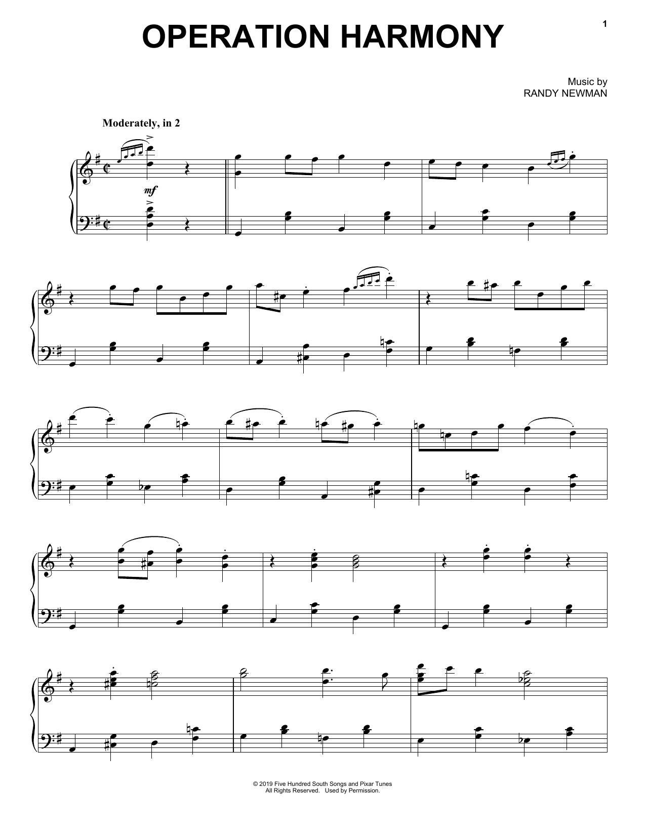 Download Randy Newman Operation Harmony (from Toy Story 4) Sheet Music and learn how to play Piano Solo PDF digital score in minutes